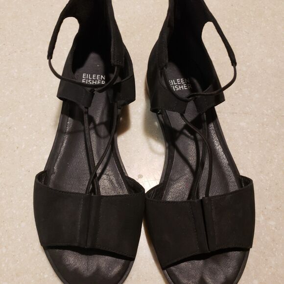 Eileen Fisher Womens Rose Tumbled Leather Gladiator Sandals Black Slip On 7.5 - Picture 7 of 7